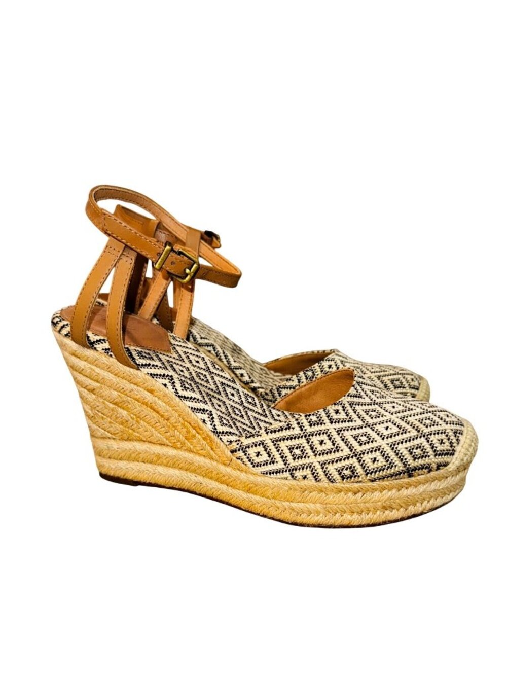 Crown Vintage Womens 9 Espadrille Wedge Sandals Boho Festival Spring Black Tan